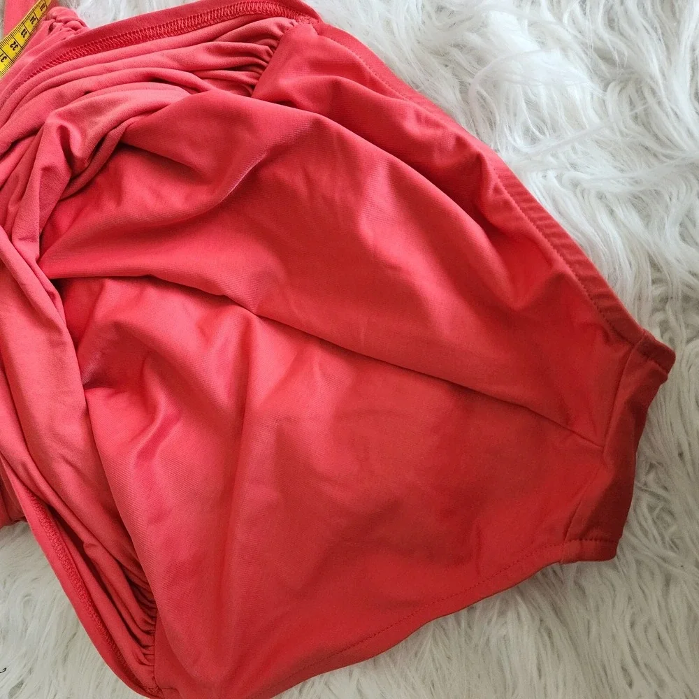 Magicsuit Yvonne Slimming Swim Dress 14W Halter‎ Ruched Dark Coral Pink